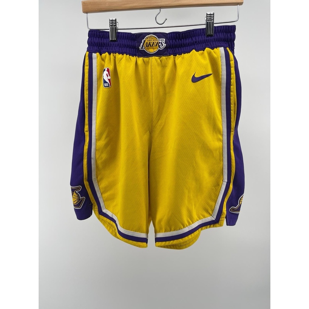 Nike LA Lakers NBA Shorts Yellow Purple Dri-Fit Men's Size M 34 Spot